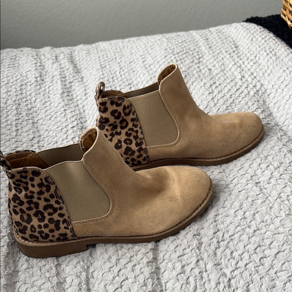 Tan and Leopard Print Ankle Boots